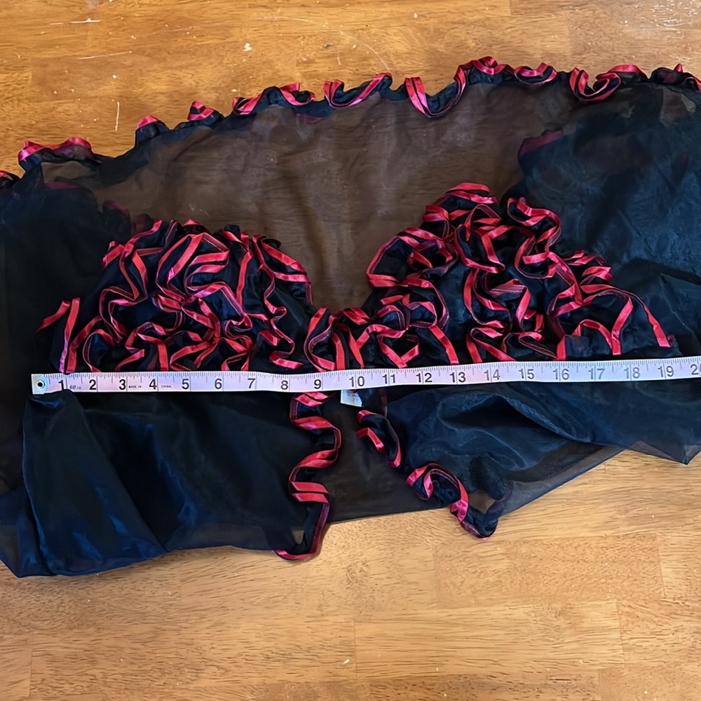 Juliara Vintage Sexy Black sheer Babydoll nightgown w/Red Ruffled Trim Size 2X - Picture 11 of 14